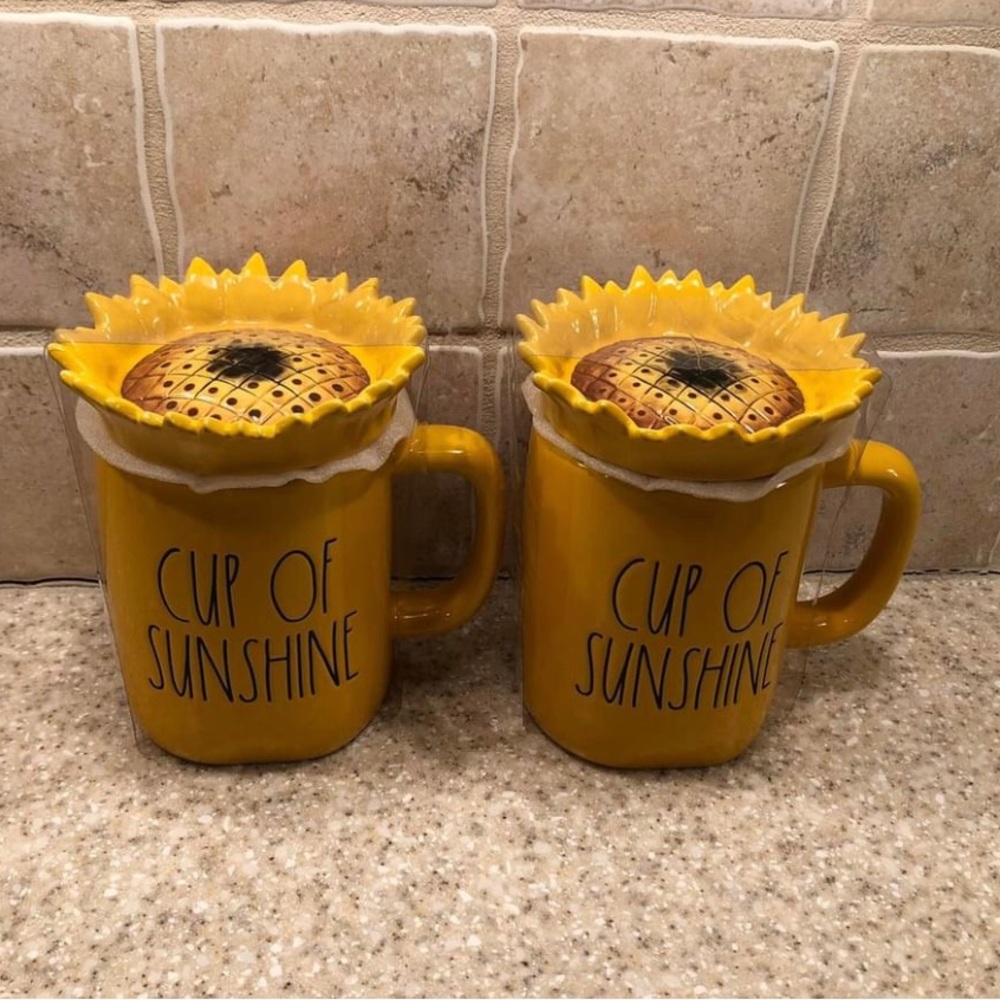 Rae Dunn Mugs with toppers
